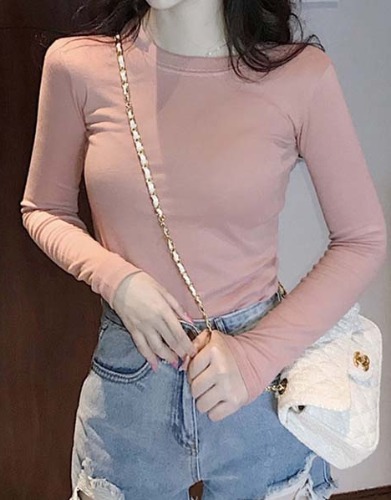 6color 여성 라운드티 무지티 이너티 얇은티 긴팔 티셔츠 (블랙 그린 오렌지 화이트 버건디 핑크)