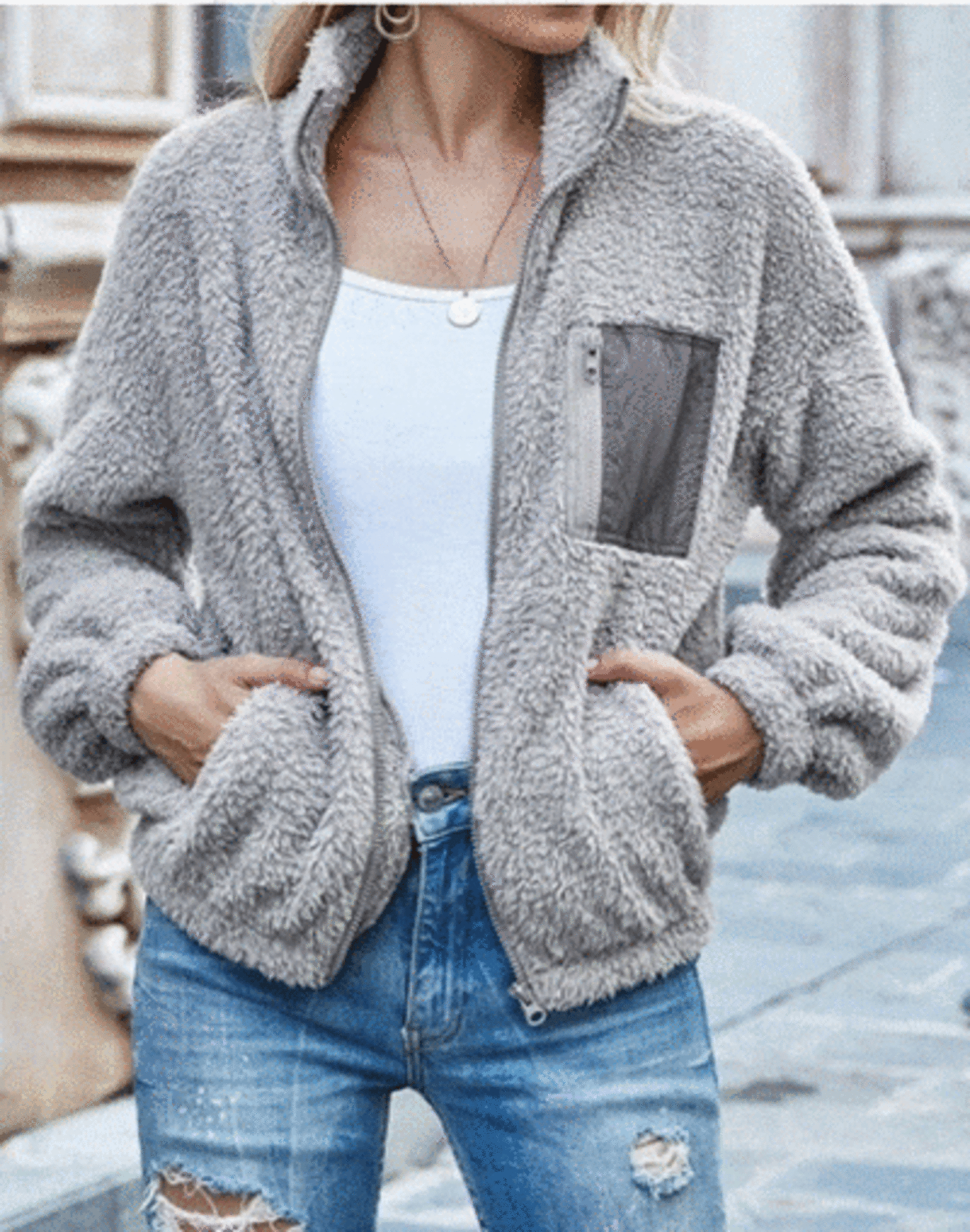 5color 여성 후리스 집업 자켓 간절기 양털 후리스 (진그레이 베이지 화이트 라이트그레이 핑크)